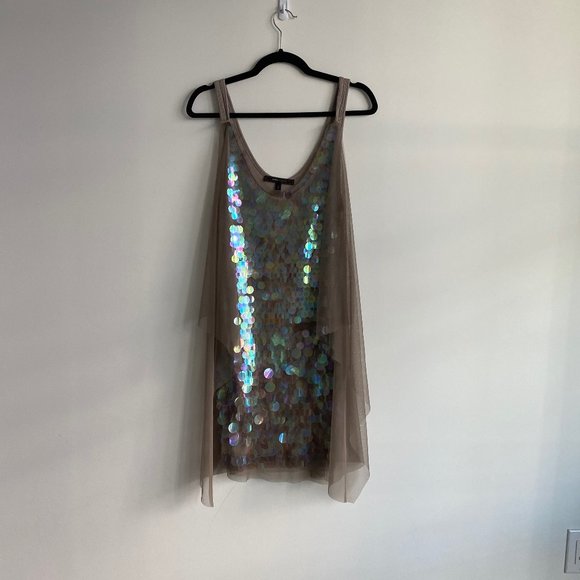 BCBG MAXAZRIA Tan Dress with Iridescent Sequins - Picture 1 of 5